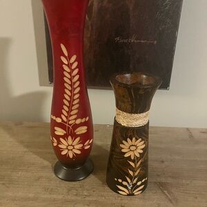 Artisan Red and Brown Floral Vases‎